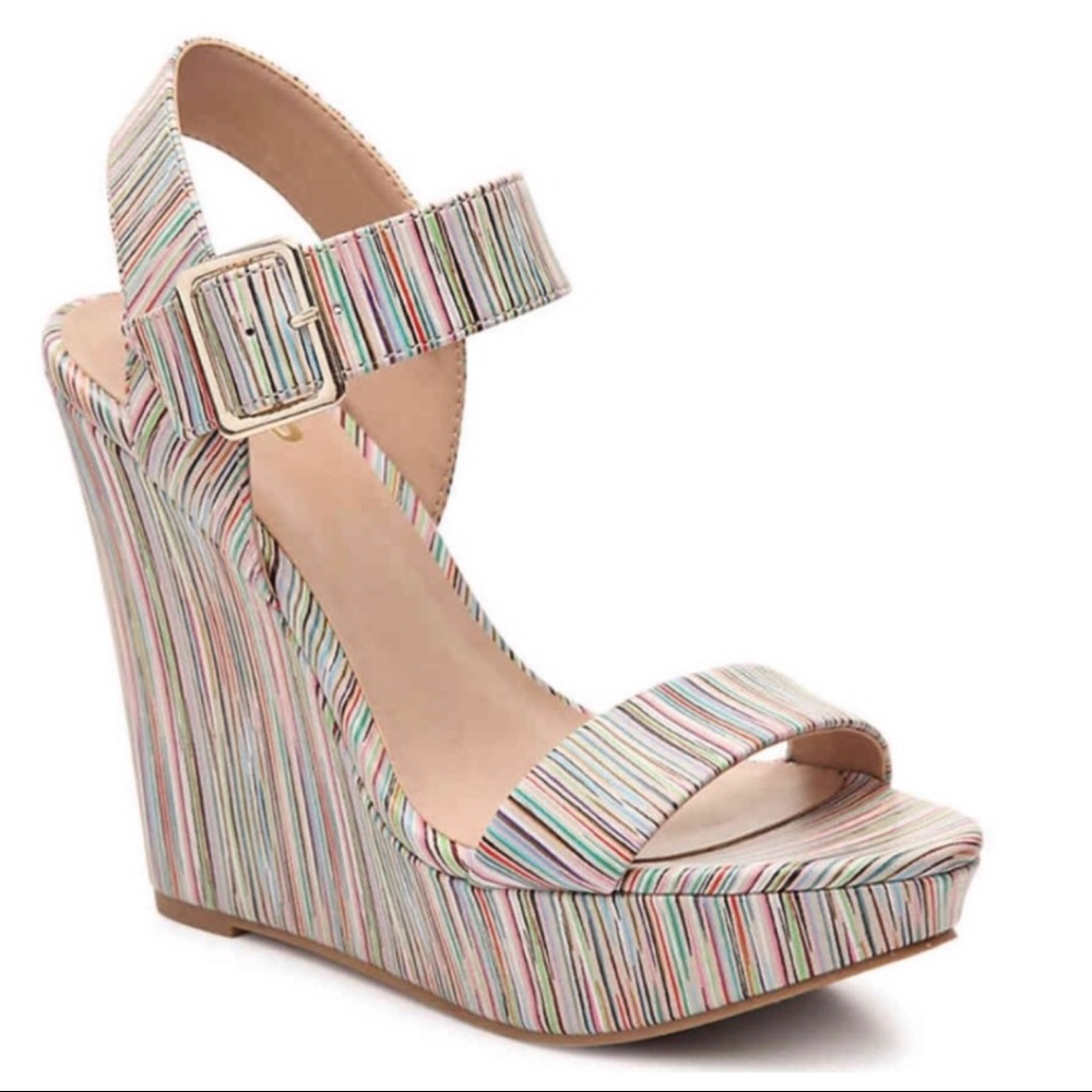 Mix No. 6 Jordie multicolor striped platform Wedge Sandal EUC